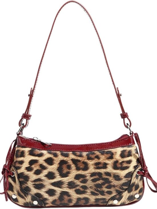 Handbags - Women's Leopard Print Purse Y2k Cheetah Shoulder Bag Bow Studded Clutch Zipper A